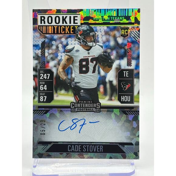 2024 Panini Contenders Cade Stover Rookie Ticket Cracked Ice Auto 5/23 SP Texans - Picture 1 of 2